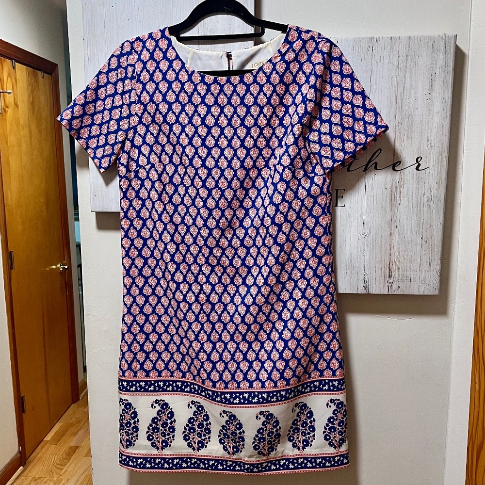 J. Crew Paisley Dress | Blue and Pink Floral mid length tunic | Size Petite 00